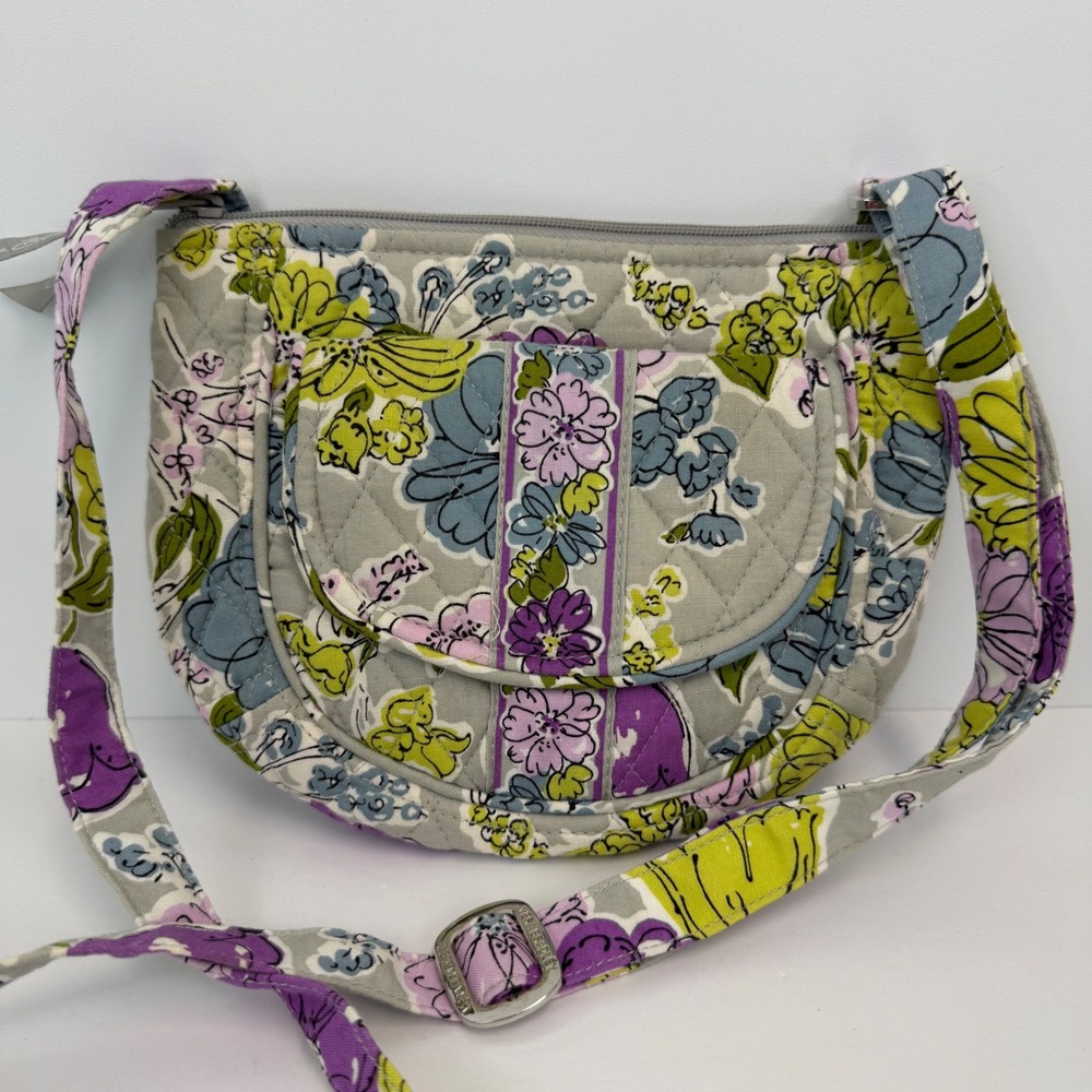 Vera Bradley Crossbody Bag Women Quilted Floral Purple 9x8